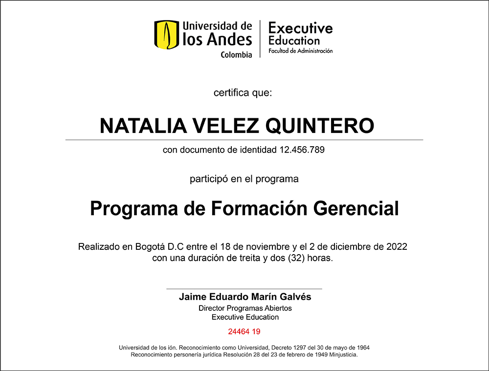 Diploma Programa De Formacion Gerencial Pfg